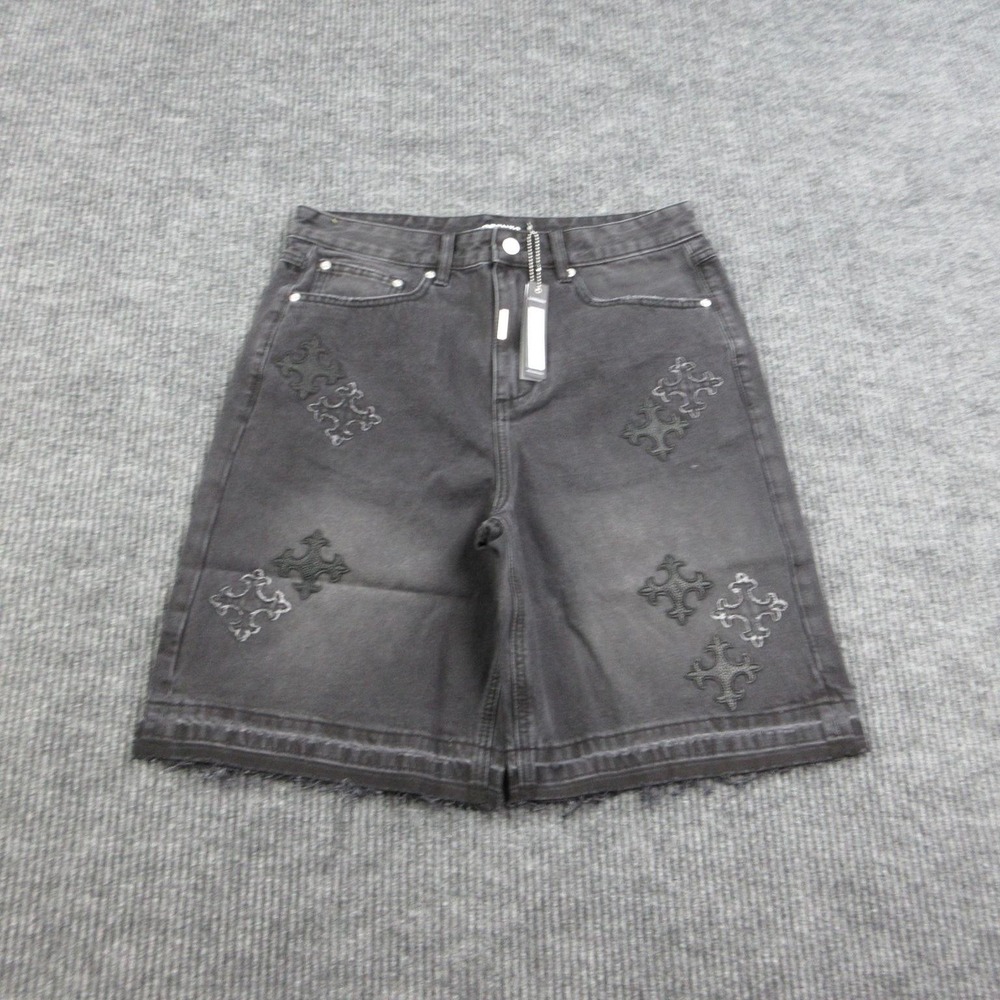 LORENZO Shorts Womens 32 Black Denim Embroidered Fringe 5-Pocket 33x10* NWT